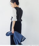 HB4★値下げ★1690円→1290円【メール便可】ドッキングＴシャツ レディース 袖シャツ バルーンスリーブ 袖コンシャス 異素材 切替え リボン ラウンドネック 21ss coca