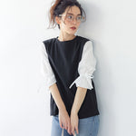 HB4★値下げ★1690円→1290円【メール便可】ドッキングＴシャツ レディース 袖シャツ バルーンスリーブ 袖コンシャス 異素材 切替え リボン ラウンドネック 21ss coca