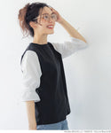 HB4★値下げ★1690円→1290円【メール便可】ドッキングＴシャツ レディース 袖シャツ バルーンスリーブ 袖コンシャス 異素材 切替え リボン ラウンドネック 21ss coca