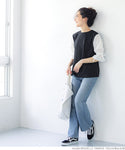 HB4★値下げ★1690円→1290円【メール便可】ドッキングＴシャツ レディース 袖シャツ バルーンスリーブ 袖コンシャス 異素材 切替え リボン ラウンドネック 21ss coca