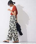 HB4★値下げ★1690円→1490円【メール便可】ワイドパンツ レディース 花柄 ロング丈 アンクル丈 綿100％ コットン ウエストゴム モノトーン 薄手 フラワー 21ss coca コカ