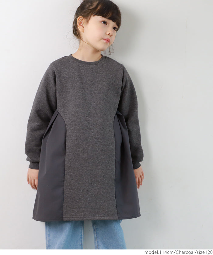 セール★1990円→990円 キッズ 100-130 ワンピース ドッキング チュニック クルーネック 裏起毛 ギャザー 女の子 キッズオリジナル 子供服 メール便不可コカ