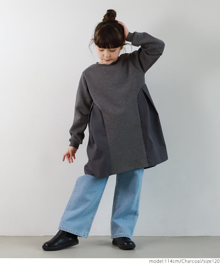 セール★1990円→990円 キッズ 100-130 ワンピース ドッキング チュニック クルーネック 裏起毛 ギャザー 女の子 キッズオリジナル 子供服 メール便不可コカ