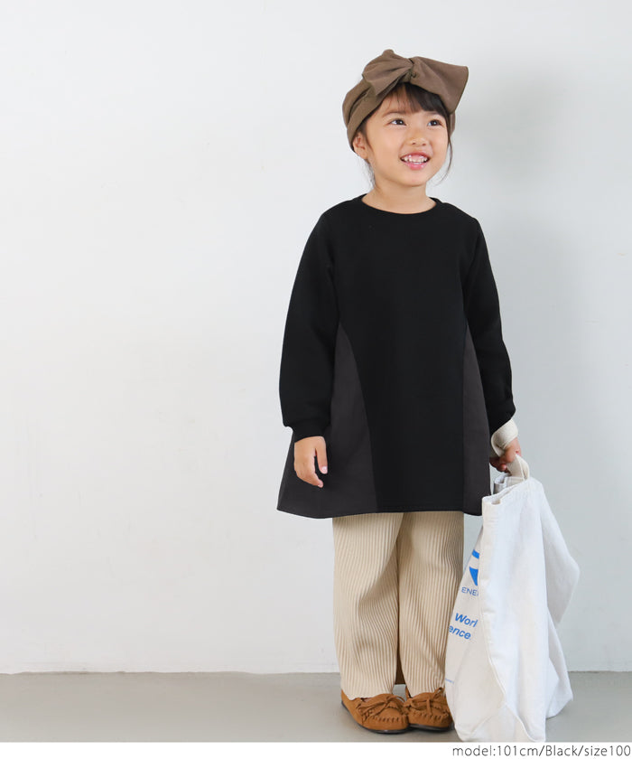 セール★1990円→990円 キッズ 100-130 ワンピース ドッキング チュニック クルーネック 裏起毛 ギャザー 女の子 キッズオリジナル 子供服 メール便不可コカ