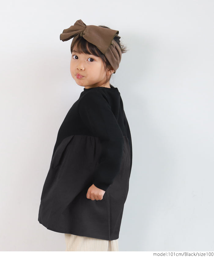 セール★1990円→990円 キッズ 100-130 ワンピース ドッキング チュニック クルーネック 裏起毛 ギャザー 女の子 キッズオリジナル 子供服 メール便不可コカ