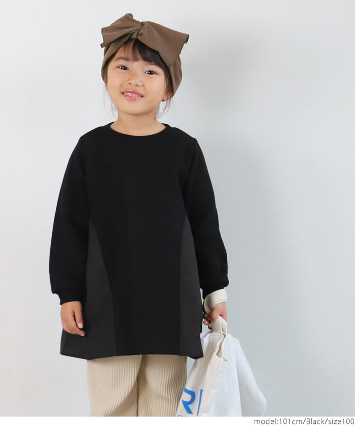 セール★1990円→990円 キッズ 100-130 ワンピース ドッキング チュニック クルーネック 裏起毛 ギャザー 女の子 キッズオリジナル 子供服 メール便不可コカ