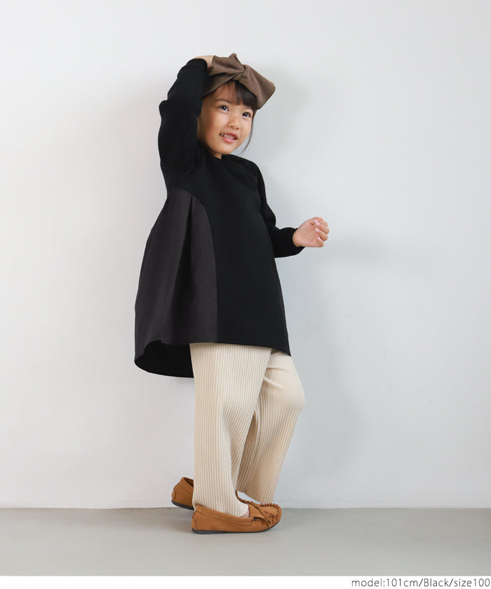 セール★1990円→990円 キッズ 100-130 ワンピース ドッキング チュニック クルーネック 裏起毛 ギャザー 女の子 キッズオリジナル 子供服 メール便不可コカ