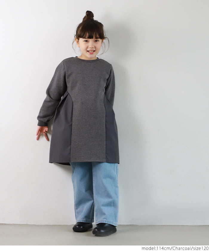 セール★1990円→990円 キッズ 100-130 ワンピース ドッキング チュニック クルーネック 裏起毛 ギャザー 女の子 キッズオリジナル 子供服 メール便不可コカ
