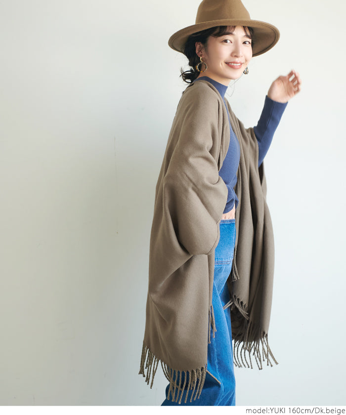 HB4★【メール便不可】ポンチョ レディース 着るストール ショール カーディガン 無地 チェック柄 ストライプ ヘリンボーン
