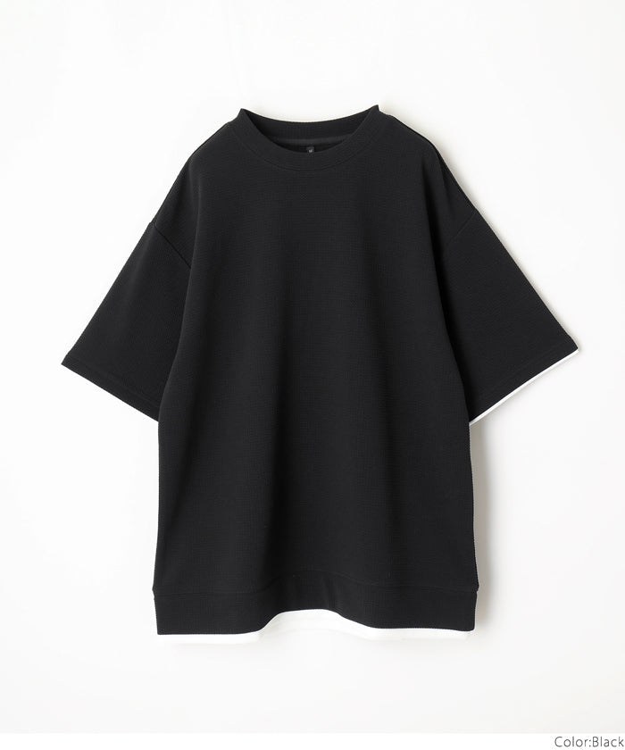 Tシャツ メンズ エンボス エンボス加工 レイヤード風 重ね着 無地 イージーケア 半袖 カジュアル ミディアム丈 伸縮性 メール便不可 23ss coca コカ