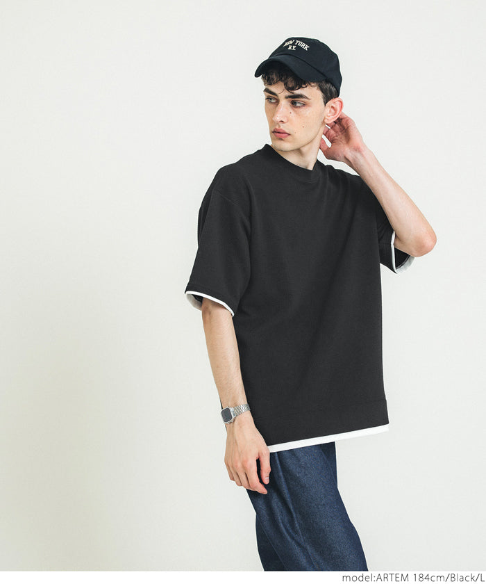 Tシャツ メンズ エンボス エンボス加工 レイヤード風 重ね着 無地 イージーケア 半袖 カジュアル ミディアム丈 伸縮性 メール便不可 23ss coca コカ
